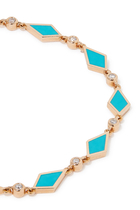 Mosaic Bracelet, 18k Pink Gold, Diamonds & White and Turquoise Enamel
